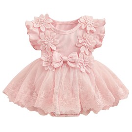 imKutie imKutie Baby Girl Romper Dress, Newborn Infant Flower Lace Embroidery Ruffle Boho Princess Dresses Half 1st Birthday Gift Cake Smash Outfits Photoshoot Clothes 0-18 Months Pink