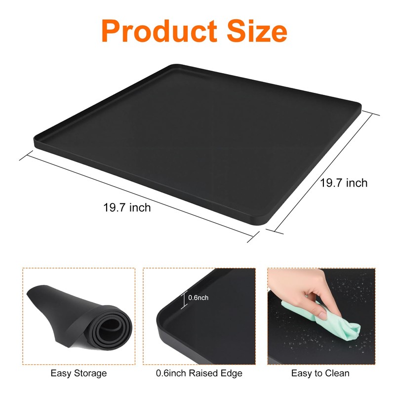 Mini Fridge Mat, 19.7x19.7x0.6 Inch Non-Slip Thick Under Refrigerator Silicone