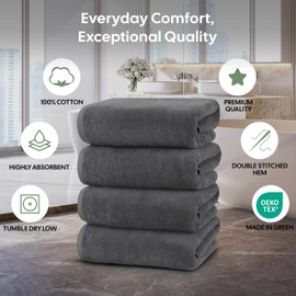 EcoNour 4 Pack Dark Grey Bath Towels | 27x54 Inch Cotton Towel Set for Bathroom, Gym, Spa & Travel | Soft, Quick-Drying, Lightweight & Absorbent Towels for Daily Use