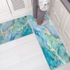 Teal Kitchen Rugs Sets of 2 Non Slip Blue Gold