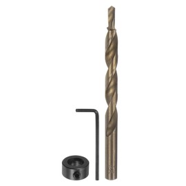 sourcing map Pocket Hole Drill Bit 23/64" Dia 13/64" Tip Round Shank Replacement Twist Step Drill Bit with M9 Depth Stop Collar and Wrench for Woodworking