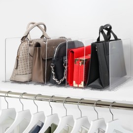 Brinstow Plastic Purse Organizer Closet - Pack of 2 Handbag Organizer with Adjustable Dividers & Sturdy Base - Purse Storage Organizer for Closet, Space-Saving Handbag Storage Organizer for Shelves