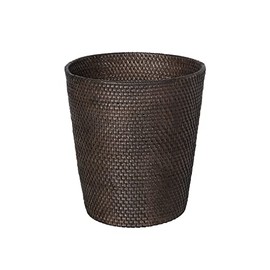 Kouboo Loma Round Rattan Paper Waste Basket, Trash Can Bathroom, Garbage Bin, Bedroom, Kitchen, Office, Home Desk Small Wicker Bin for Waste, Paper, Espresso