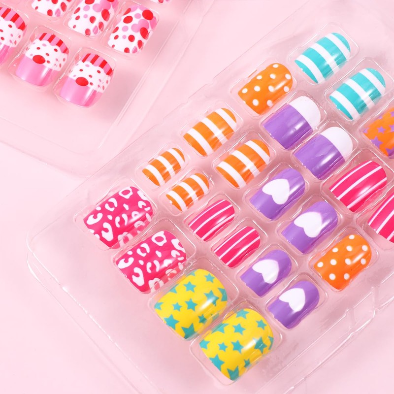 KESYOO Kids' Press, Nail Shorts, Set of 4 Boxes, Fake