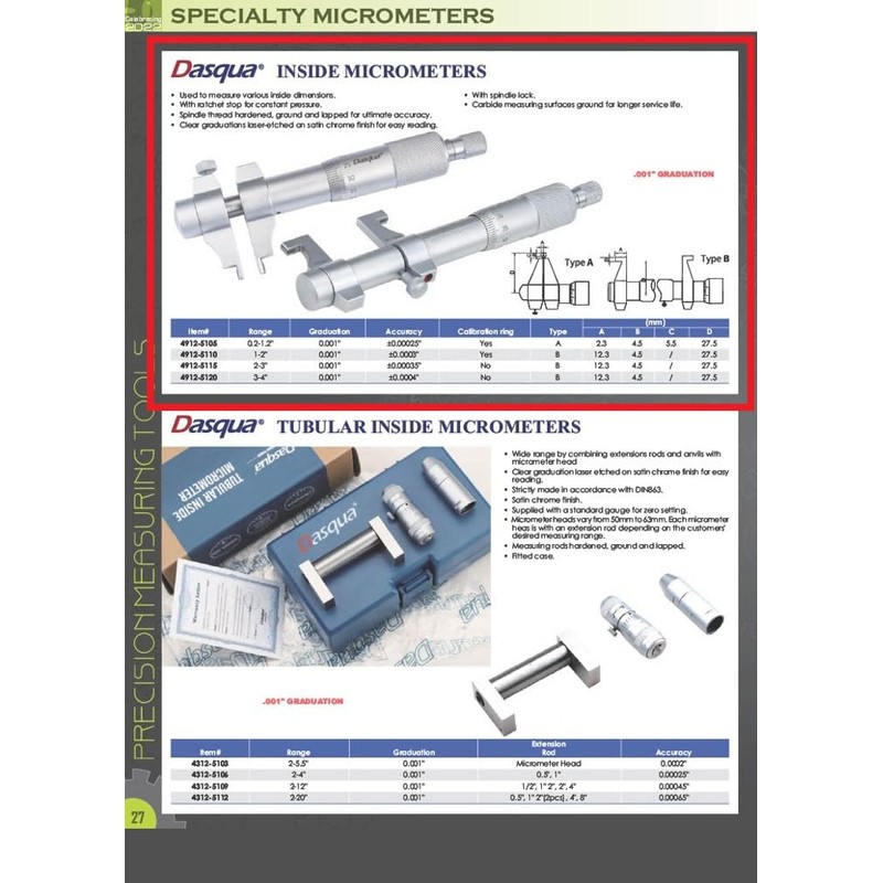 Dasqua 4912-5115 2-3" Inside Micrometer