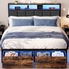Queen Bed Frame with Storage Drawers, Upholstered Headboard with LED