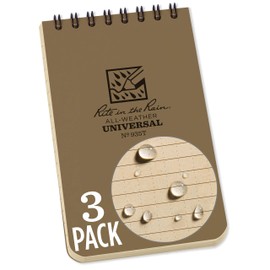 Rite in the Rain Rite in the Rain Weatherproof Top Spiral Notebooks, 3" x 5", Tan Cover, 3 Pack (No. 935T-3X)