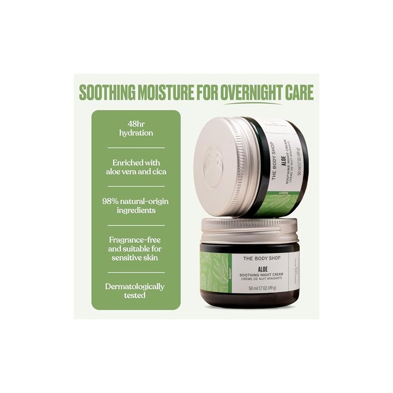 Crema de noche con aloe vera para pieles sensibles, vegana,