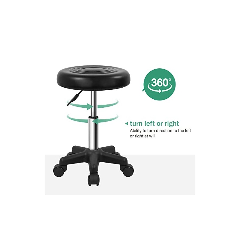 FURWOO Round Swivel Stool with Wheels PU Leahter Rolling Stool
