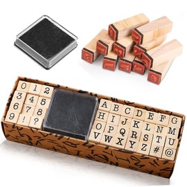 40 Pieces Wooden Stamp Alphabet Letter Stamp Set Alphabet Stamp Set Letters and Numbers Stamp Set Vintage Wooden Alphabet Stamps with Ink Pad for Art, Crafts, Card Making