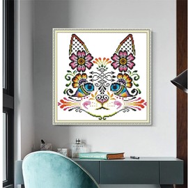 Cukol Cross Stitch Embroidery Kits Pre-Printed Set Adults, Cat Embroidery Templates Embroidery Pictures Pre-Printed Cross Stitch Embroidery Kit for Embroidery Starter Set for Adults Children