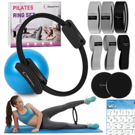 Goocrun Pilates Ring Set Exercise Equipment with Fabric Resistance Bands Set, Pilates Ball, Sliding Disks – Workout Equipment Home Gym Includes Complete Fitness Poster (Black)
