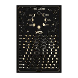 Moon Calendar Lunar 2026 Poster, 12x18 Inches Unframe Lunar Phases, Moon Light, Zodiac, Celestial Calendar, Moon Tracker, Lunar Cycle Print