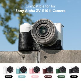 MUZIRI KINOKOO Case for Sony ZV-E10 II Camera - Retro Style Genuine Leather Half Protective Case for Sony Alpha ZVE10 II/ZV-E10 II Camera - with Opening Bottom and Hand Grip Design - Black