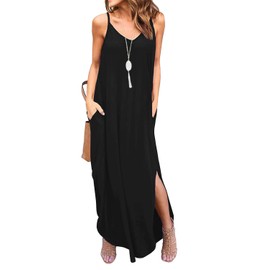 GRECERELLE Women's Summer Casual Loose Dress Beach Cover Up Long Cami Maxi Dress with Pocket Black-X-Large
