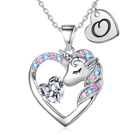 TINGN Unicorn Gift Chain for Girls, 14-Carat Gold-Plated Unicorn Chain, Heart Chain with Letters, Necklace, Jewellery, Birthday Gift for Girls, Gold, Cubic Zirconia