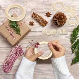 Wooden Rings and Wooden Beads Set Wooden Rings for Crafts Macrame Rings 50 Pieces Macrame Wooden Beads 40 Pieces Wooden Ring Natural for DIY Crafts Ring Pendant and Connector Jewellery Making