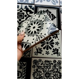 Talavera 25 BLACK & WHITE 4 x4" Tiles Handmade Mexican Talavera Ceramic Folk Art Designs