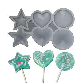 mostsom 2pcs/lot Lollipop Silicone Candy Mold Star Heart Lollipop Making Tray Handmade Chocolate Mold for Children's Party Dessert (F_ Star Heart)
