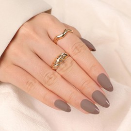 Artquee Brown Almond Press on Nails Short Fake Nails with Glossy French Tips in a Matte Finish Reusable False Stick on Fingernails for Women Kit - 32 Pcs in 16 Sizes