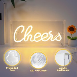 Cheers Neon Sign, USB LED Desk Lightbox Cheers Sign with ON/OFF Switch, 3D Neon Light up Sign for Table Decor, Wall Decor, Bar, Pub, Bachelorette Party