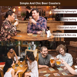 6-Pack Beer Theme Soft Coasters with Holder - Vintage Pub Style Non-Slip Beverage Coaster Set, Thickened Soft Rubber Drink Mats for Home/Office, Gift for Beer Lovers