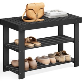 SONGMICS Shoe Rack Bench, 3-Tier Bamboo Shoe Storage Organizer, Entryway Bench, Holds Up to 286 lb, 11.3 x 27.6 x 17.8 Inches, for Entryway Bathroom Bedroom, Ink Black ULBS04H