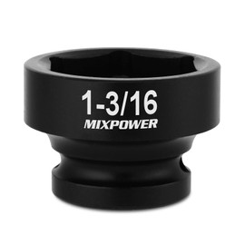 MIXPOWER 1/2" Drive Stubby Impact Socket,CR-MO,1-3/16",6-Point,SAE,Radius Corner Design, Axle Nut Impact Grade Socket for Easy Removal