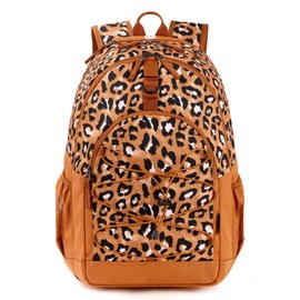 Choco Mocha Leopard Backpack for Teen Girls, Travel School Backpack for Girls Middle School Large Bookbag 18 Inch, Cheetah Brown