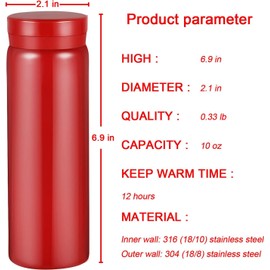 1Pc Mini Water Bottle Stainless Steel Thermos Flask, Small Vacuum Insulated Stainless Steel Water Bottle, Stainless Steel Vacuum Insulated Small Water Flask, 10oz (300ml), Red
