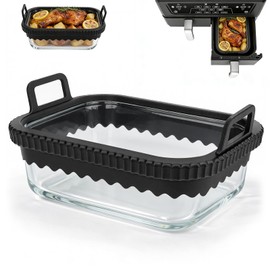 Air Fryer Glass Liner Reusable with Removable Silicone Ring, Air Fryer Accessories for Ninja Foodi DZ201/DZ401/DZ550, for COSORI/Chefman/Instant, Heat-Resistant, Dishwasher Safe & BPA-Free