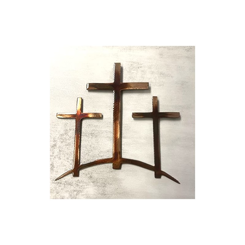 Three Crosses on a Hill Metal Wall Art (15" tall)