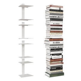 Wawocs Invisible Bookshelf for Wall, 8 Tier Floating Bookshelf Made of Heavy Duty Metal, Vertical Spine Book Tower Hanging Wall Bookshelf, Floating Book Shelves for Wall, 4 Pack White