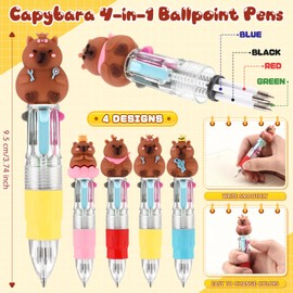 Sayglossy 24 Sets End of School Year Student Gifts Capybara Pens Bulk 4-in-1 Multicolor Ballpoint Pen with Emotional Support Cards Student Gifts from Teachers for Graduation School Party Supplies