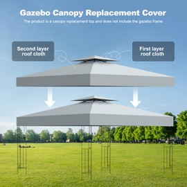 10x10 Canopy Replacement Top Cover Canopy Top Replacement, Double Tier Sunshade Gazebo Replacement Cover for Outdoor Use in Shop, Garden, Patio, Yard, Gazebo Canopy Replacement Top Grey
