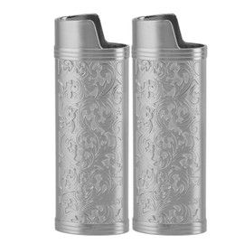 2 Pcs Lighter Case Zinc Alloy Vintage Floral Stamped Classical Elegant Lighter Sleeve Cover Grey