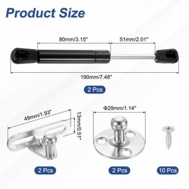 sourcing map 2Pcs Lid Support Hinges, 6 Inch 80N Gas Struts Soft Close Folding Lid Stay Hinges Lift Support Slow Lowering Pneumatic Lid Buffer for Cabinet Closet Wardrobe, Black