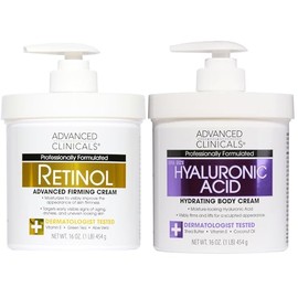 Advanced Clinicals Pack Set Crema Corporal Hialuronico Aceite Borraja Escualano Vitamina Retinol Reafirmante Verde Aloe Vera 454gr
