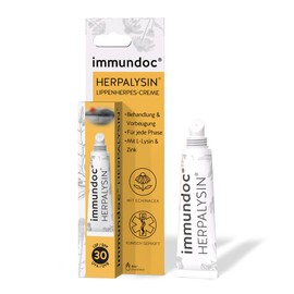 immundoc Herpalysin Lip Herpes Cream 7 ml, Lip Cream for Prevention and Treatment of Fever Blisters, with L-lysine, Zinc and Echinacea, Clinically Tested