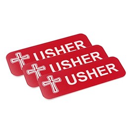 Usher 1 x 3 Name Tag/Badge, Red, Cross Design (3 Pack)
