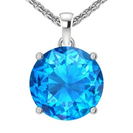 Belinda Jewelz - Colgante de oro blanco de 14 quilates con piedra preciosa de corte redondo Azul