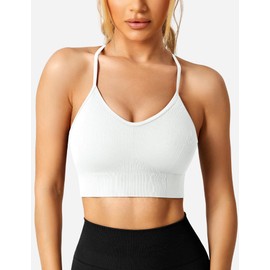 ZAAYO Women Sports Bra Crossback Fitness Gym Bra Removable Breast Pad Yoga Tops Knitted Seamless Sportswear White S