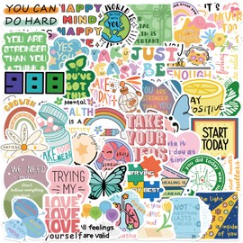 50Pcs Mental Health Stickers, Aesthetic Positive Words Stickers for Scrapbooking Journal Water Bottle Laptop Kindle Suitcase Skateboard, Waterproof Graffiti Fantasy Decals for Teens Adults