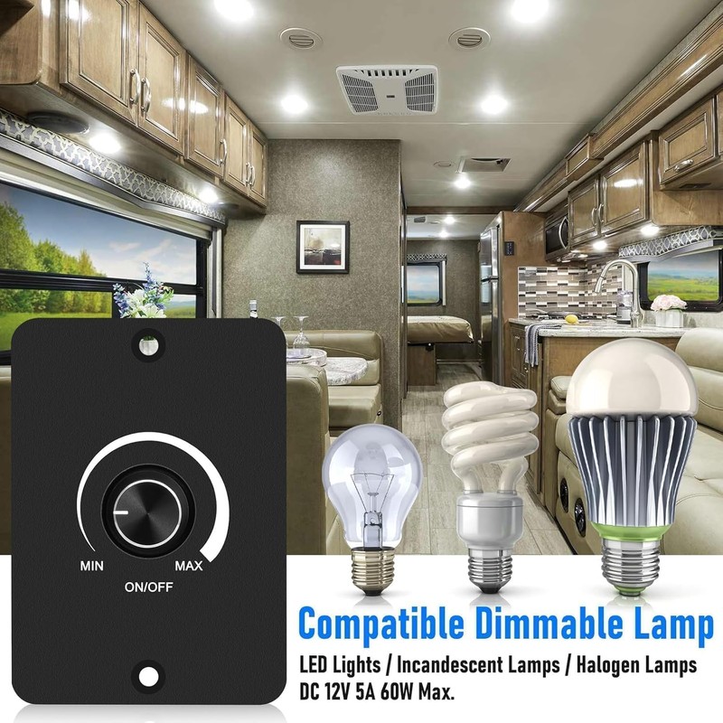 Linkstyle 12V Dimmer Switch, Rotary ON/Off Dimmer for Car Trailers