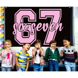 Heyfary Funny 6 7 Meme Photo Booth Backdrop Viral Internet Girls Pink Six Seven 67 Meme Party Decoration Christmas School Classroom Holiday Background Banner Wall Decor (Pink, 3.6×5.9ft)