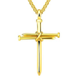 Goldenchen Fashion Jewelry Titanium Steel Nail Cross Charm Pendant Necklace for Mens (Gold)