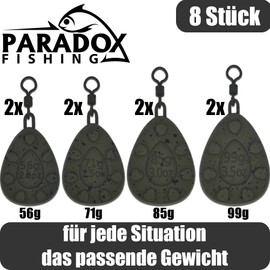 Paradox Fishing Carp Lead Set of 8 – 2 x 56 g / 71 g / 85 g / 99 g I Carp Lead Fishing Lead Carp Fishing Accessories Carp Fishing