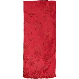 Holiday Time WM Satiny Red with Glitter Snowflakes with Fringe Edge Christmas Tree Skirt 48 Inch