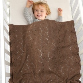 LAWKUL Cellular Blanket Baby 100% Cotton Knitted Soft Knit Crochet Blankets for Newborn Boy Girls Toddler 100x80cm Brown