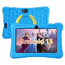 Kids Tablet, 7 inch Android 15 Tablet for Kids, 8GB+32GB 1TB Expand, Quad-Core Toddler Tablets with Shockproof Case, BT5.0, WiFi 5, Parental Control, Games, Dual Camera (Sky Blue)